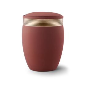 Cleo – 6885 kerámia urna hamvasztásos temetéshez vörösesbarna színben arany dekorcsíkkal