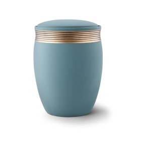 Cleo – 6886 kerámia urna hamvasztásos temetéshez türkiz színben arany dekorcsíkkal