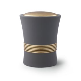 6977 kerámia urna bársonyos grafitszürke felülettel és kézzel festett antik arany díszítéssel temetéshez