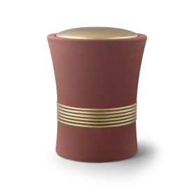 6985 kerámia urna bársonyos vörösbarna felülettel és kézzel festett antik arany díszítéssel temetéshez