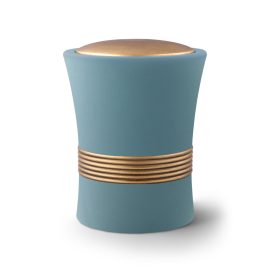 6986 kerámia urna bársonyos türkiz felülettel és kézzel festett antik arany díszítéssel temetéshez