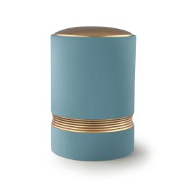 7086 kerámia urna bársonyos türkiz felülettel és kézzel festett antik arany díszítéssel temetéshez