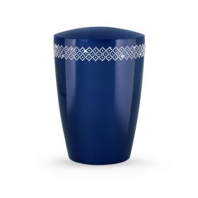 Edition Karat 7412 királykék urna Swarovski kristályos dekorcsíkokkal, biológiailag lebomló, elegáns és méltóságteljes választás urnafalba vagy emlékerdőbe