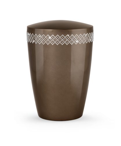 Edition Karat 7422 világosbarna urna Swarovski kristály dekorcsíkokkal – magasfényű, biológiailag lebomló, elegáns és méltóságteljes emléktárgy