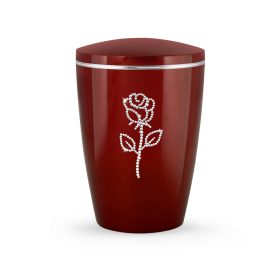Edition Karat 7836 magasfényű rubinvörös urna Swarovski kristály rózsával – biológiailag lebomló, elegáns és méltóságteljes urna