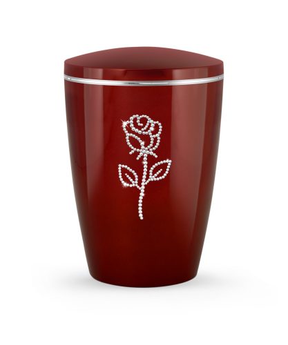 Edition Karat 7836 magasfényű rubinvörös urna Swarovski kristály rózsával – biológiailag lebomló, elegáns és méltóságteljes urna