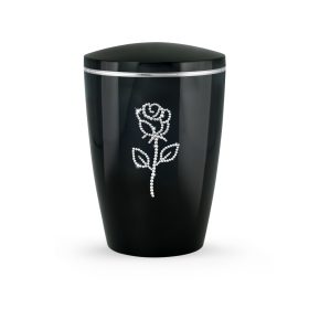 Edition Karat 7896 magasfényű fekete urna Swarovski kristály rózsával – 100% biológiailag lebomló, elegáns urna