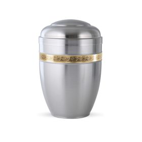 796 fém urna szatén fényű szürke felülettel és körbefutó rózsamotívummal temetéshez