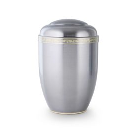 796 fém urna szatén fényű szürke felülettel és körbefutó rózsamotívummal temetéshez