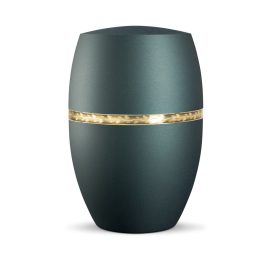 INFINITY® LIVORNO – 860210 biológiailag lebomló urna bársonyos petrolkék színben, matt arany ágmotívumos dekorációval