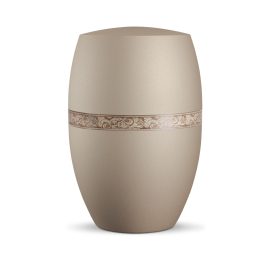 Biológiailag lebomló urna 860716 pezsgőszínben ornamentikus indás motívummal temetéshez  