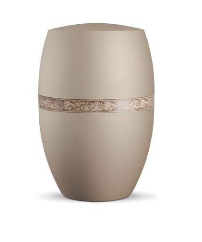 Biológiailag lebomló urna 860716 pezsgőszínben ornamentikus indás motívummal temetéshez  