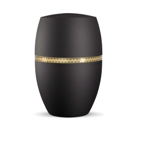 INFINITY® LIVORNO – 861011 biológiailag lebomló urna bársonyos fekete színben, matt arany ágmotívumos dekorációval