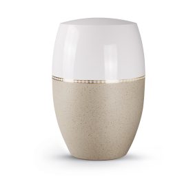 INFINITY® GIRONA – 8614 biológiailag lebomló urna fehér gyöngyházfényű felsőrésszel és gyémántmintás díszítő sávval