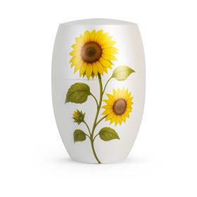 8623 Florique Edition urna gyöngyházfehér matt felülettel és napraforgó motívummal