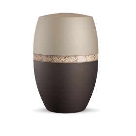 INFINITY® PAPYRUS – 867820 biológiailag lebomló urna bársonyos siena és pezsgőszínben, indás-levélmintás díszítéssel