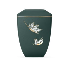 Edition Facette 8705 mély petrol árnyalatú urna arany levélmotívummal, biológiailag lebomló