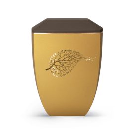 Edition Facette 8767‑2 aranyló okker‑sienna urna arany levélmotívummal, biológiailag lebomló