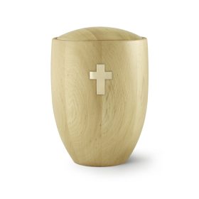 986-1KB Sevilla Edition égerfa urna natúr árnyalatban, selyemfényű felülettel és matt sárgaréz kereszttel