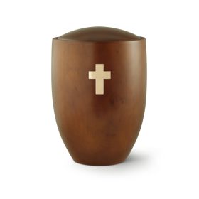 986-2KB Sevilla Edition égerfa urna teak árnyalatban, selyemfényű felülettel és matt sárgaréz kereszttel