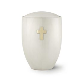986-4KB Sevilla Edition égerfa urna nyírfehér árnyalatban, selyemfényű felülettel és matt sárgaréz kereszttel