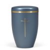 H-27490 Avantgarde kék gyöngyház biológiailag lebomló urna arany kereszt motívummal