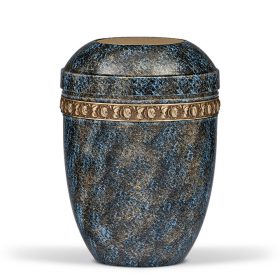 H1410AST acél urna kék és arany színben rózsa mintás díszítéssel