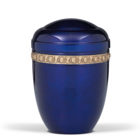 H1426 acél urna kobaltkék színben rózsa mintás díszítéssel