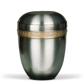 H1431 acél urna patinás hatású felülettel és meander mintás díszítéssel