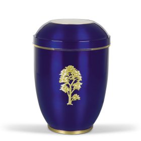  H1461BM acél urna kobaltkék színben fa motívummal és arany díszítéssel