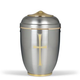 H1710K acél urna ezüst színben arany kereszt motívummal