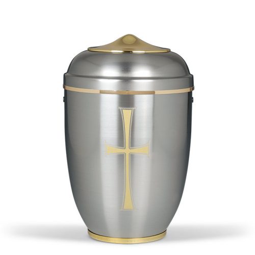 H1710K acél urna ezüst színben arany kereszt motívummal