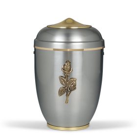  H1710RO acél urna ezüst színben arany rózsa díszítéssel