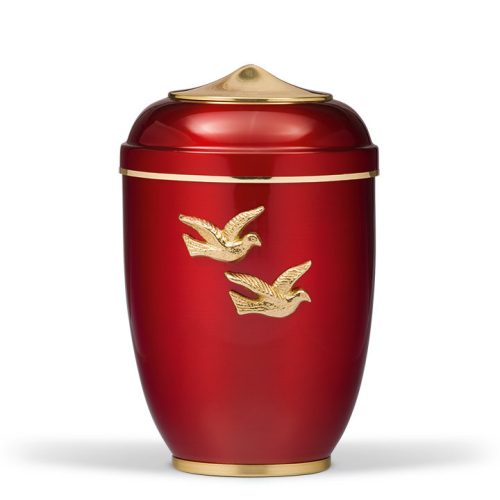  H1731DEAF acél urna vörös színben arany galamb motívummal