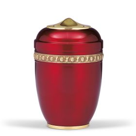 H1731RB acél urna vörös színben arany rózsa mintás díszítéssel