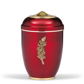 H1731RO acél urna vörös színben arany rózsa díszítéssel