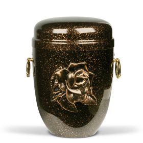  H1910 acél urna fekete színben réz hatású mintázattal és rózsa díszítéssel