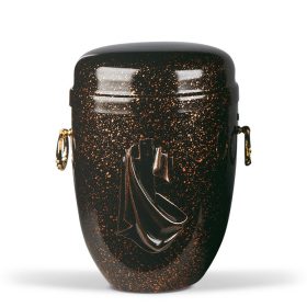  H1910KT acél urna fekete színben réz hatású mintázattal kereszt és lepel motívummal