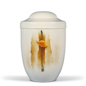 H3250 krémfehér acél urna levelek motívummal