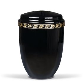 H3310 fekete acél urna levél mintás díszítéssel
