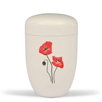 H3605 krémfehér acél urna pipacs motívummal