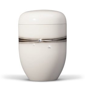 H3612 krémfehér acél urna kristály díszítéssel