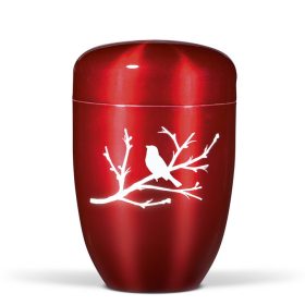 H3621 bordó acél urna madár motívummal