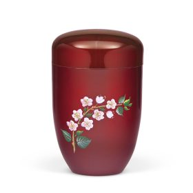 H3622 bordó acél urna kézzel festett virág mintával