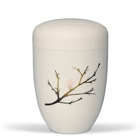 H3630 krémfehér acél urna virágos ágmotívummal