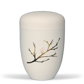 H3630 krémfehér acél urna virágos ágmotívummal