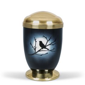  H3640 fekete acél urna madár motívummal arany fedéllel