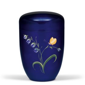   H3653 kobaltkék acél urna kézzel festett virág és pillangó motívummal