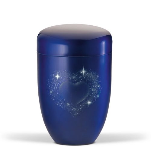 H3654 kobaltkék acél urna szív motívummal