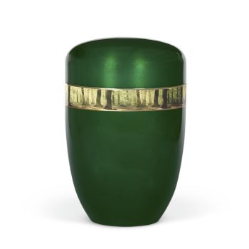 H3662 mohazöld acél urna dekorcsíkkal
